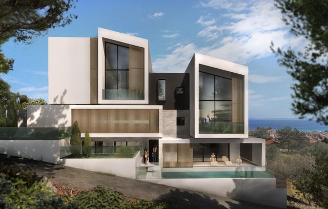 Exterior — the volumes on the slope
